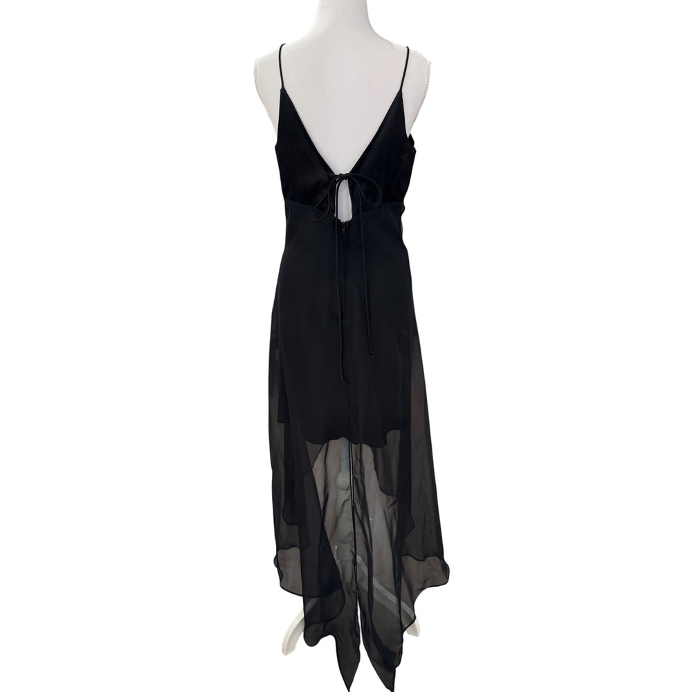 Zum Zum by Niki Livas Vintage Black Satin Sheer High Low Gown Goth 13-14